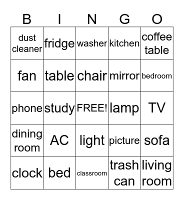Furniture Bingo Card