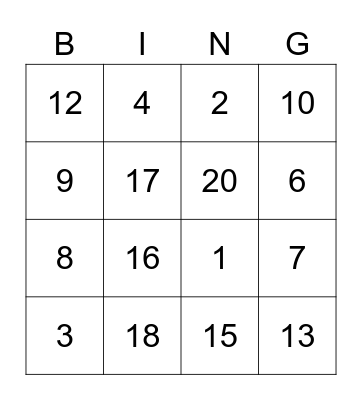Number Bino Bingo Card