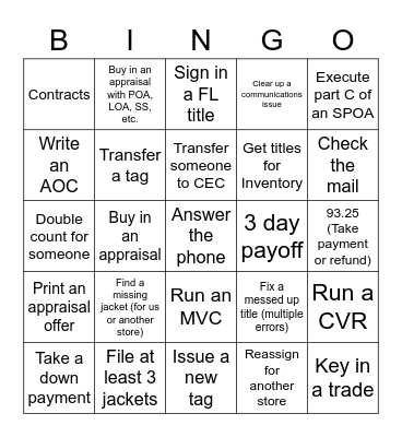 BOA Bingo Name:__________ Bingo Card