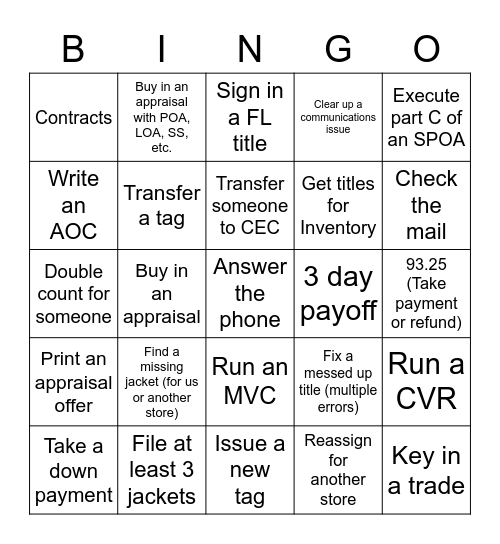 BOA Bingo Name:__________ Bingo Card