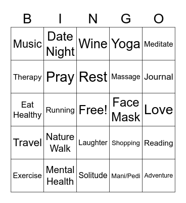 Self Care Bingo Card