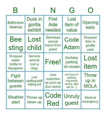 Spring Break Bingo Card