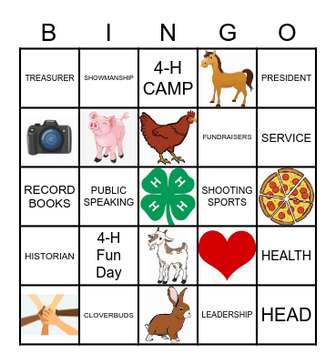 Westward 4-H BINGO Card