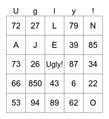 Numbers and Letters ¨6th B" Bingo Card