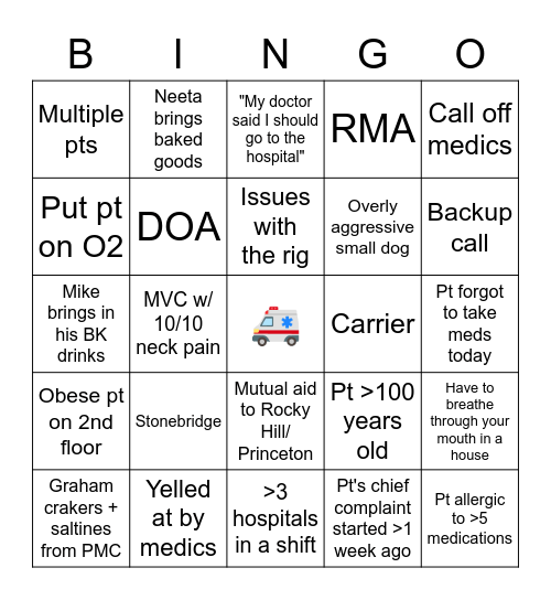 MEMS Monday Crew Bingo Card
