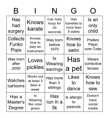 HUMAN BEING-O Bingo Card