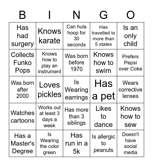HUMAN BEING-O Bingo Card