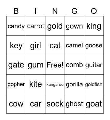 K and G Bingo Card