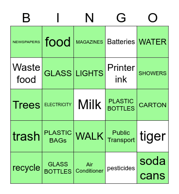 BE GREEN!!! Bingo Card