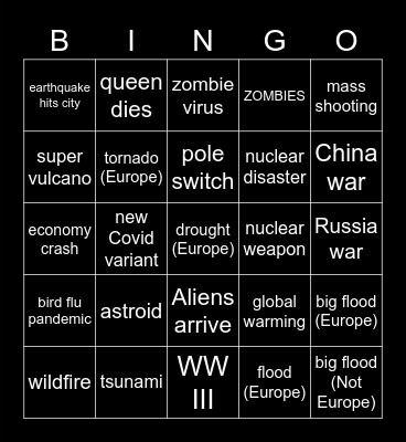 Disaster Bingo 2022 Bingo Card