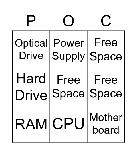 Computer Parts Bingo! Bingo Card