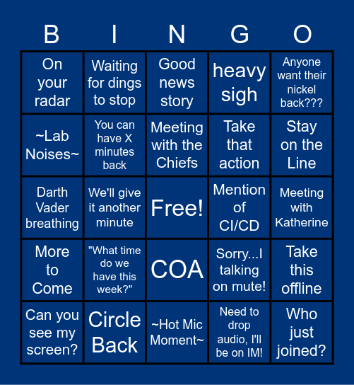 CP 22-1 Meeting Bingo! Bingo Card