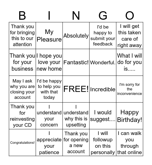 Acknowledgements Bingo Card
