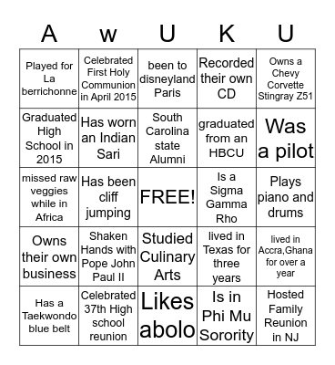 Awuku People Bingo Card