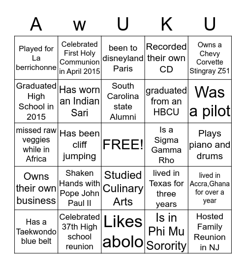 Awuku People Bingo Card