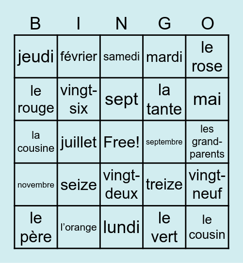 French term 1 Bingo Card