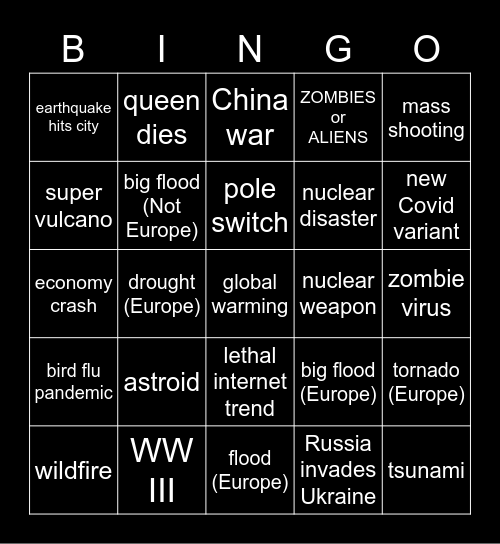 Disaster Bingo 2022 Bingo Card