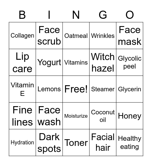 Fabulous Facials Bingo Card