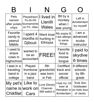 GUESS WHO BINGO Card