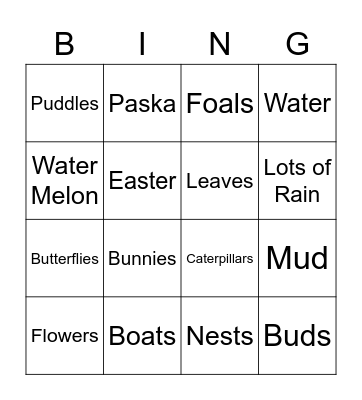 Signs of Spring Bingo Card