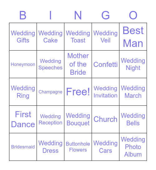 Wedding Bingo Card