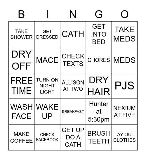 MONDAY Bingo Card