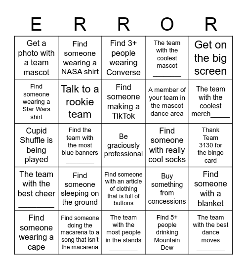 ERRORs People Watching Bingo Card