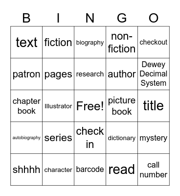 Library Vocabulary Bingo Card