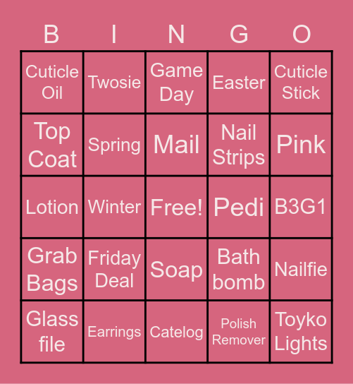 Pink Poppin' Nails Bingo Card