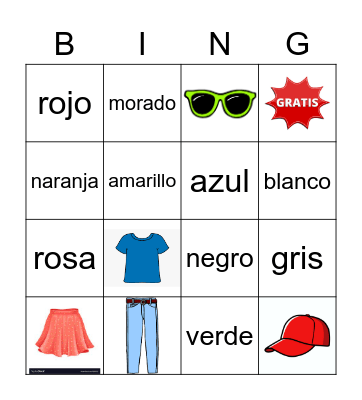 La ropa Bingo Card