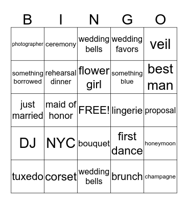 Bridal Shower Bingo Card