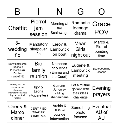 Thousand Problems Prompt Bingo Card