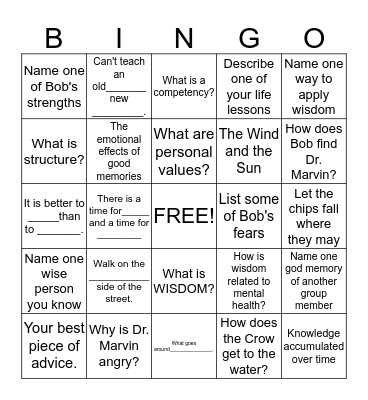 Wisdom and Insight Bingo Card