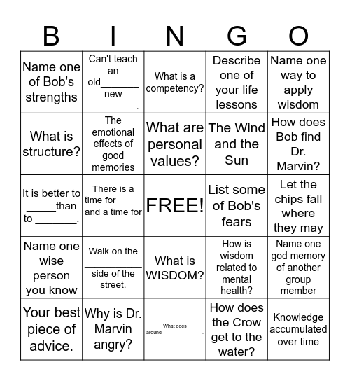 Wisdom and Insight Bingo Card