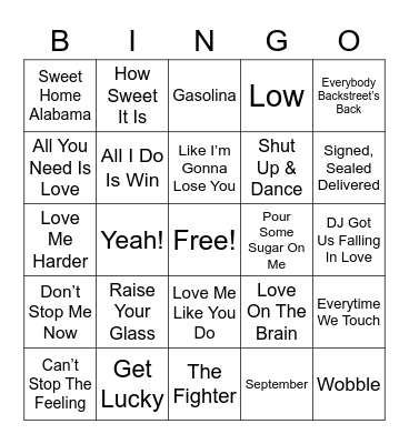 Wedding Reception Songs Bingo Card