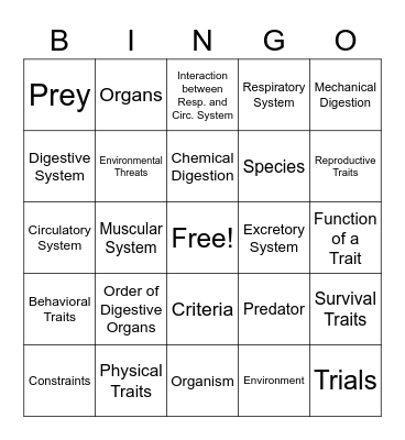 Science Unit Review BINGO Card