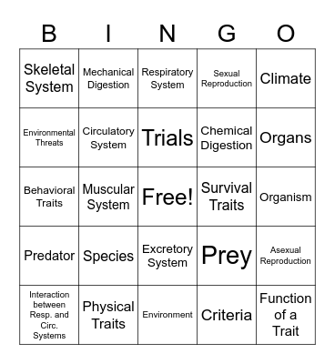 Science Unit Review BINGO Card