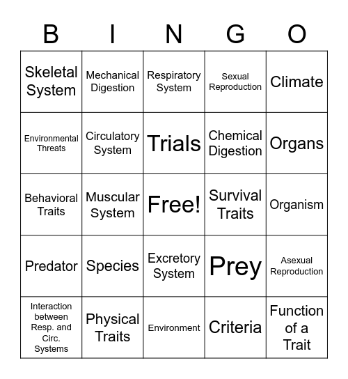 Science Unit Review BINGO Card