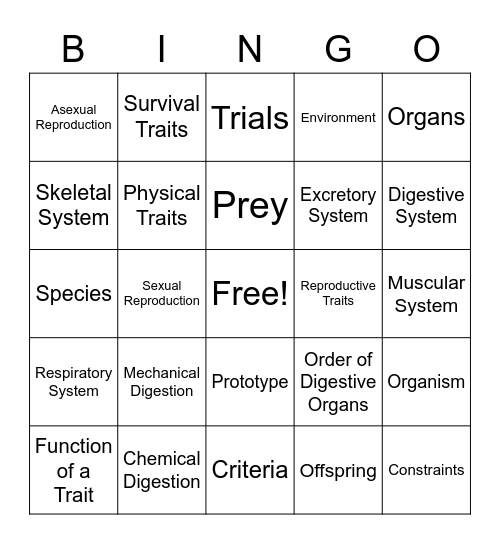 Science Unit Review BINGO Card