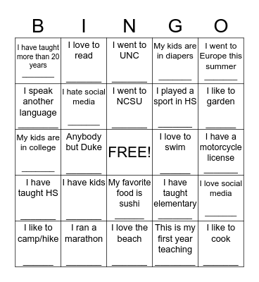 BlueJacket Bingo Card