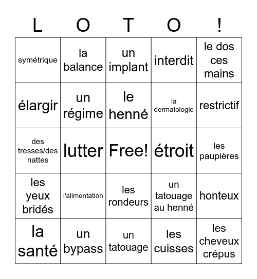 IMAGES DE BEAUTE Bingo Card