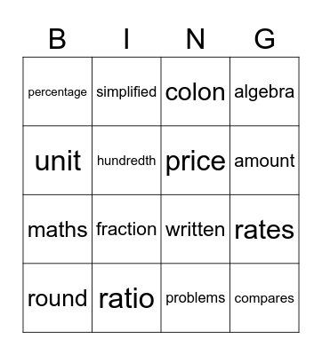 RATIOS AND RATES Bingo Card