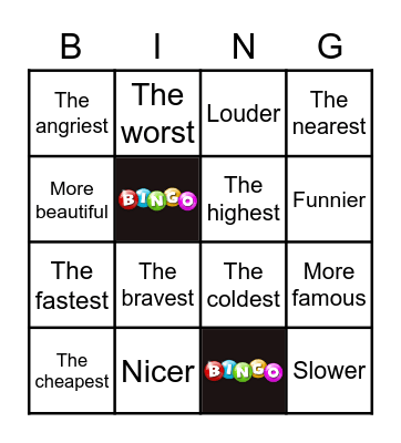 Comparative and Superlative Bingo Card
