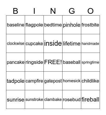 v-c e and closed syllable bingo Card