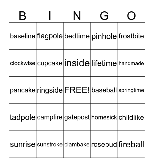 v-c e and closed syllable bingo Card