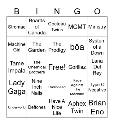 Music taste bingo Card