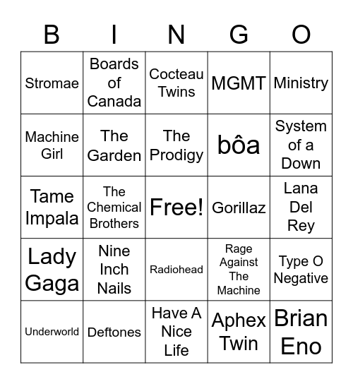 Music taste bingo Card