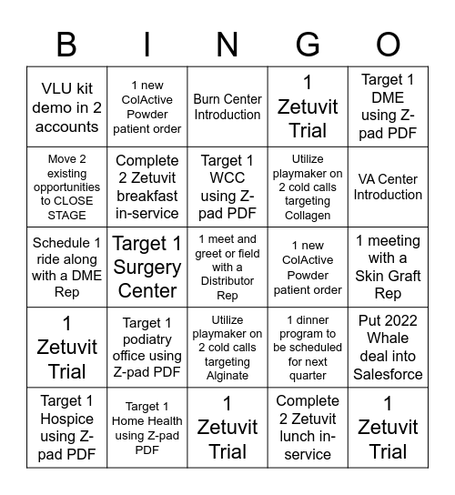 Z PAD BINGO Card