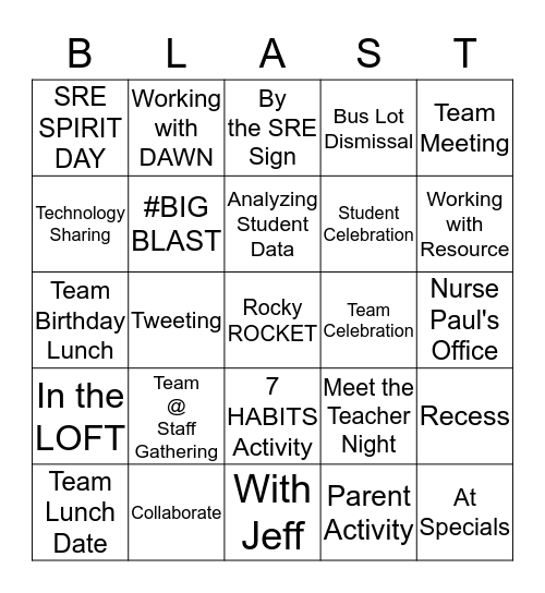 #SRESelfieChallenge Bingo Card