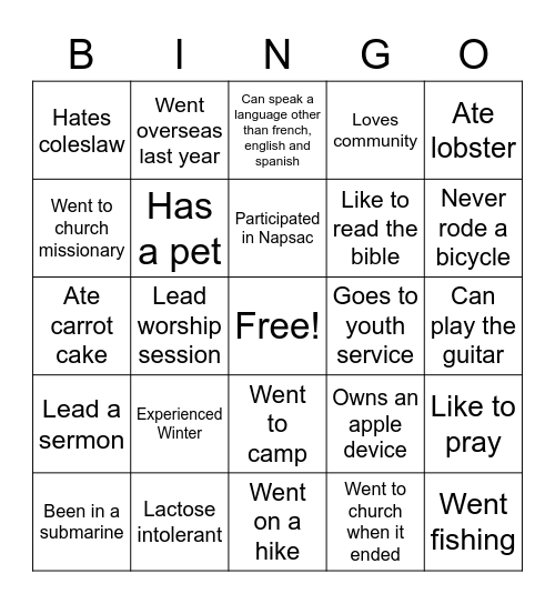 More about you. Bingo Card
